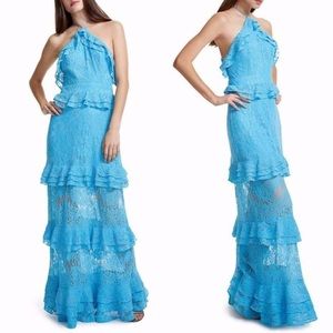 AFRM BLUE TOPAZ LACE RUFFLE TIERED MAXI DRESS XS